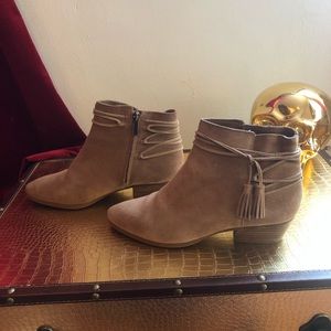 Vince Camuto tan suede ankle boots.